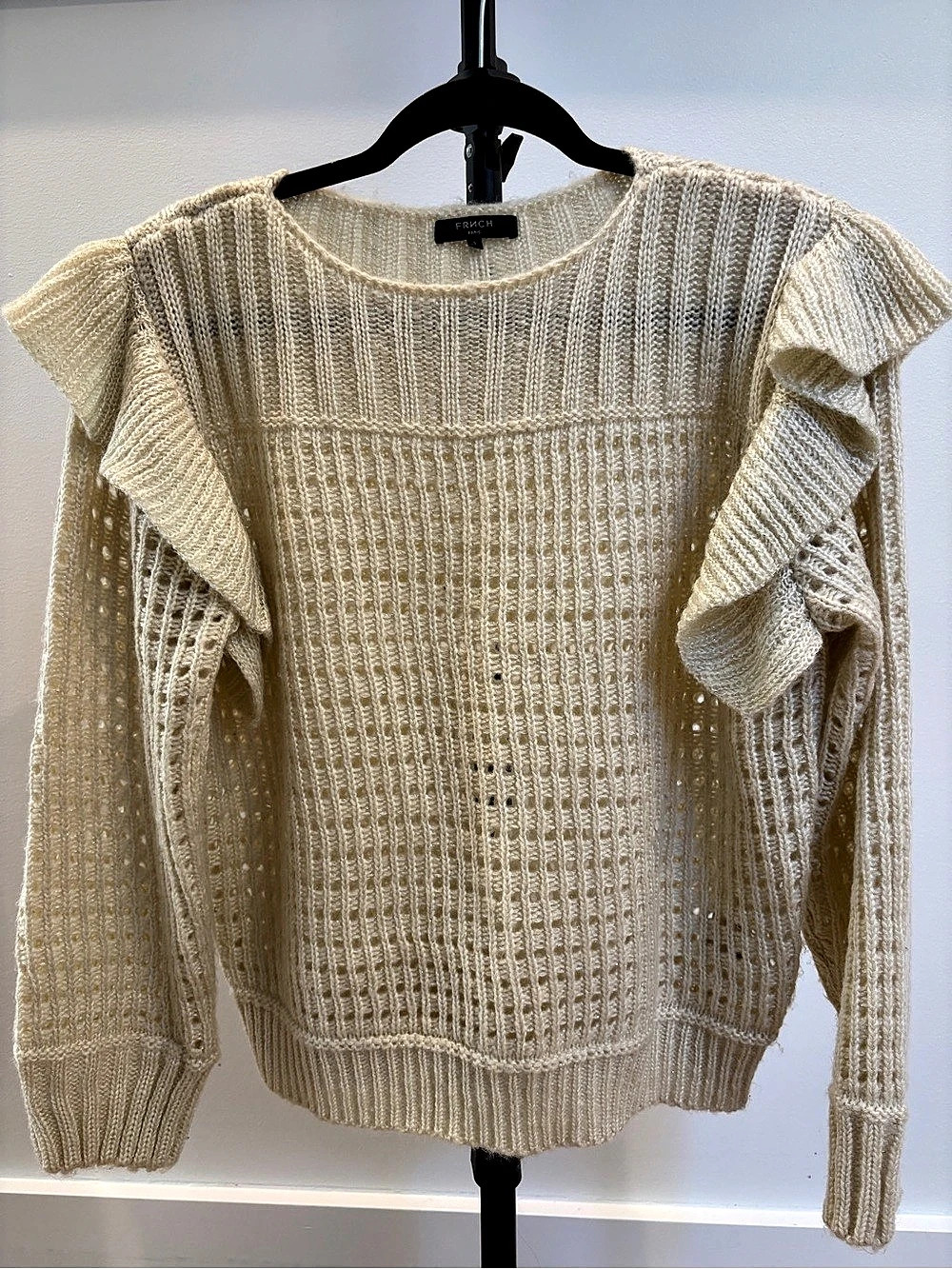 Teri Jon Textured Ruffle Sleeve Sweater in Cream Like New